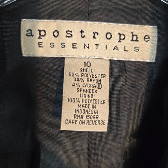 Apostrophe Women's Black Blazer 10 Suit Coat 2 Button Misses Size Medium M Work - Picture 3 of 8